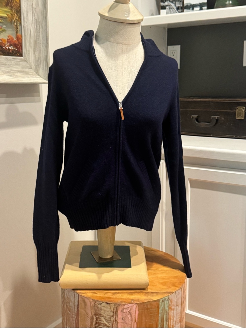 Vintage Ralph Lauren Golf Collection 100% Cashmere Navy Zip-Up Hooded Sweater